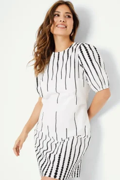 Border Spot Print Puff Sleeve Shift Dress