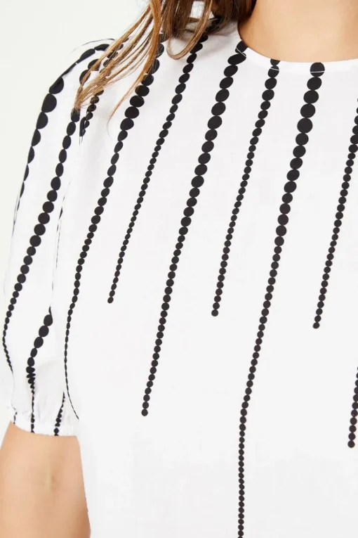 Border Spot Print Puff Sleeve Shift Dress
