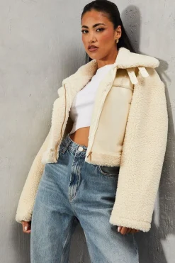 Borg Buckle Detail Cropped Aviator Jacket