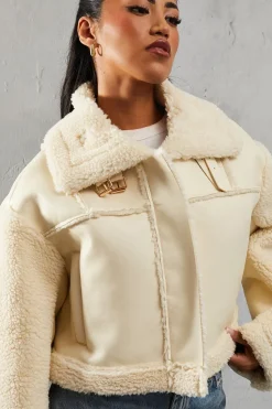 Borg Buckle Detail Cropped Aviator Jacket
