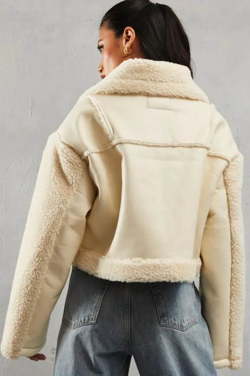 Borg Buckle Detail Cropped Aviator Jacket