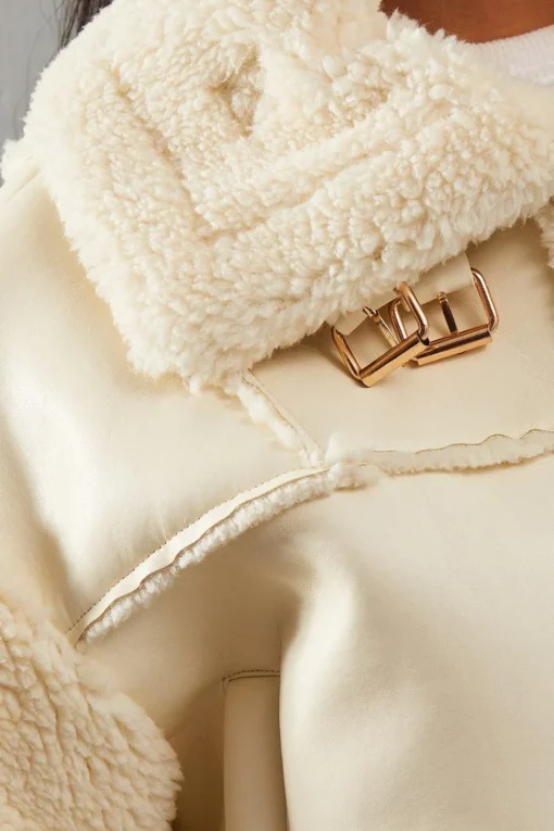 Borg Buckle Detail Cropped Aviator Jacket