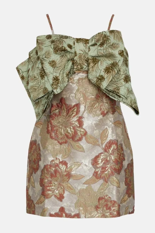 Bow Contrast Jacquard Mini Aline Dress