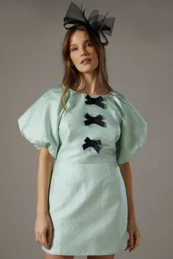Bow Jacquard Mini Dress