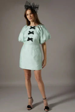 Bow Jacquard Mini Dress