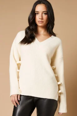 Bow Side V Neck Jumper