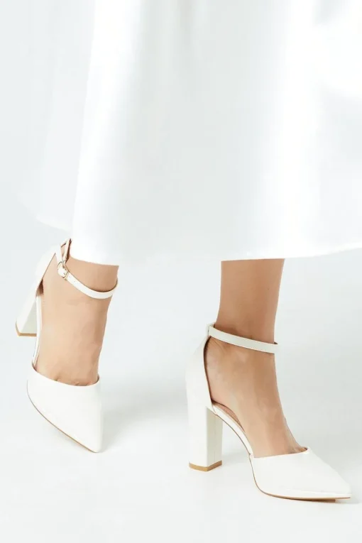 Bridal Sadie Platform Pointed High Block Heel Court Shoes