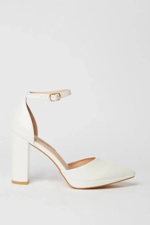 Bridal Sadie Platform Pointed High Block Heel Court Shoes