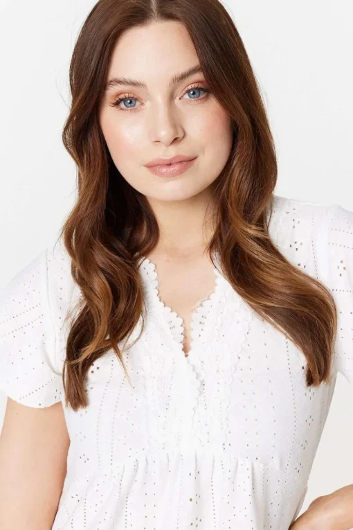 Broderie Anglaise Lace Trim Blouse