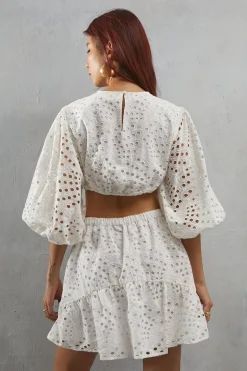 Broderie Cut Out Waist Mini Dress
