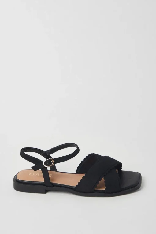 Bronte Scalloped Detail Cross Strap Flat Sandals