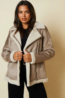 Brown Borg Trim Aviator Jacket