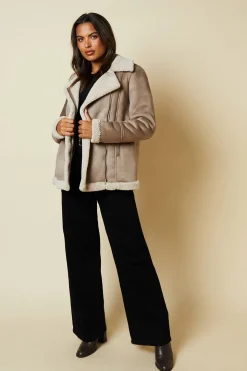 Brown Borg Trim Aviator Jacket