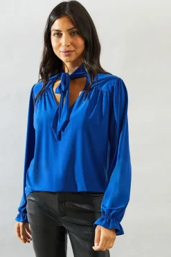 Bubble Hem Tie Neck Jersey Top