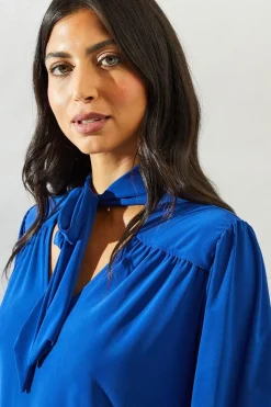 Bubble Hem Tie Neck Jersey Top