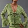 Burnout Chiffon Ruffle Tie Front Blouse Co-ord