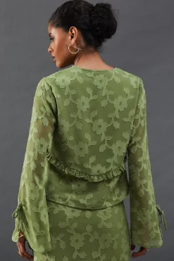 Burnout Chiffon Ruffle Tie Front Blouse Co-ord