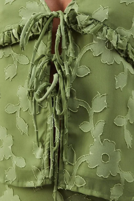 Burnout Chiffon Ruffle Tie Front Blouse Co-ord