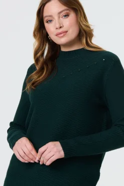 Button Detail High Neck Knit Jumper