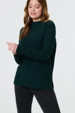 Button Detail High Neck Knit Jumper