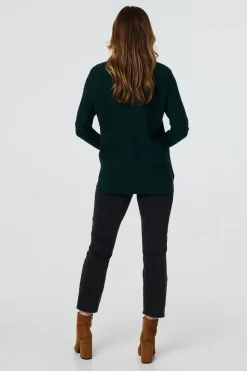 Button Detail High Neck Knit Jumper