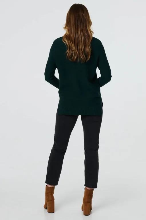 Button Detail High Neck Knit Jumper