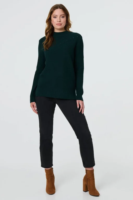 Button Detail High Neck Knit Jumper