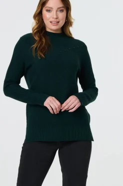 Button Detail High Neck Knit Jumper