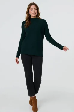 Button Detail High Neck Knit Jumper