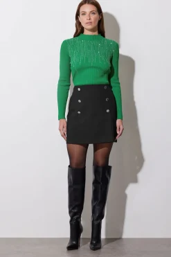 Button Detail Wrap Mini Skirt