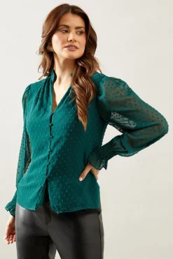 Button Through Dobby Blouse