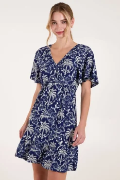 Button Through Elastic Waist Mini Dress