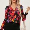 Button Through V Neck Long Sleeve Blouse Top
