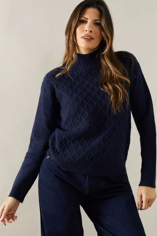 Cable Knit High Neck Jumper