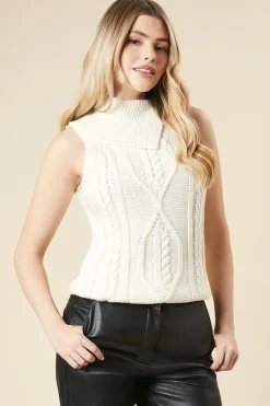 Cable Knit Split Neck Knitted Vest
