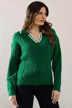 Cable Knit Tipped Collared Jumper