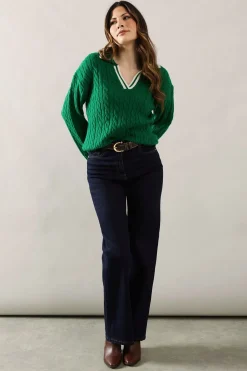 Cable Knit Tipped Collared Jumper