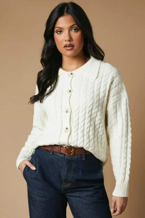 Cable Knitted Collared Cardigan