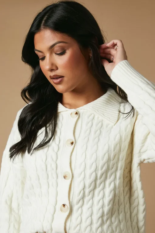 Cable Knitted Collared Cardigan