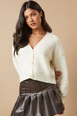 Cable Knitted Sleeves Button Down Cardigan