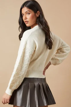 Cable Knitted Sleeves Button Down Cardigan