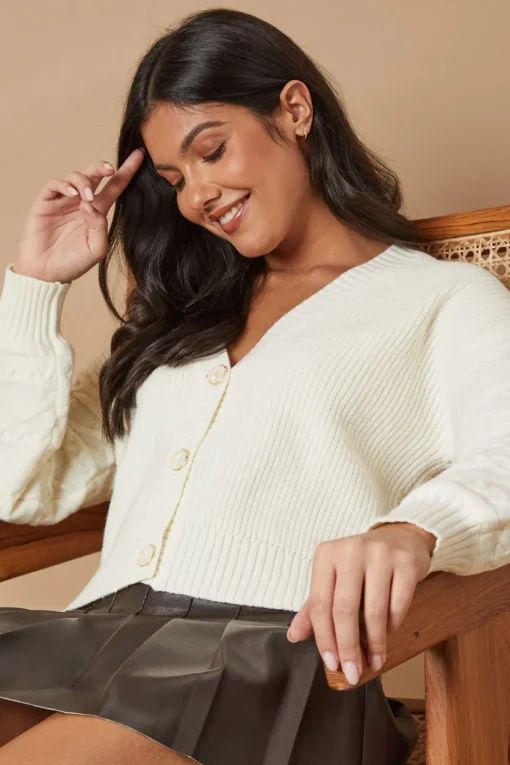 Cable Knitted Sleeves Button Down Cardigan
