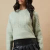 Cable Yolk Raglan Jumper With Satin Tie Back Bow