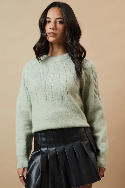 Cable Yolk Raglan Jumper With Satin Tie Back Bow