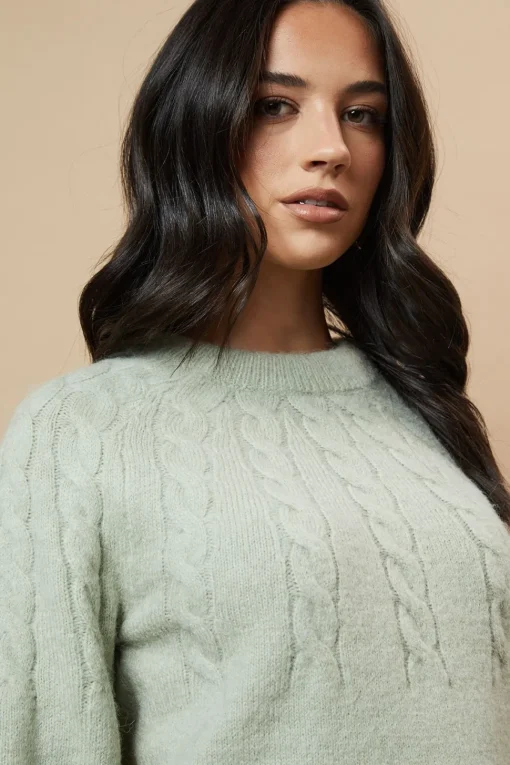 Cable Yolk Raglan Jumper With Satin Tie Back Bow