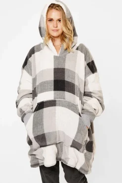 Check Oversized Sherpa Fleece Hoodie Blanket