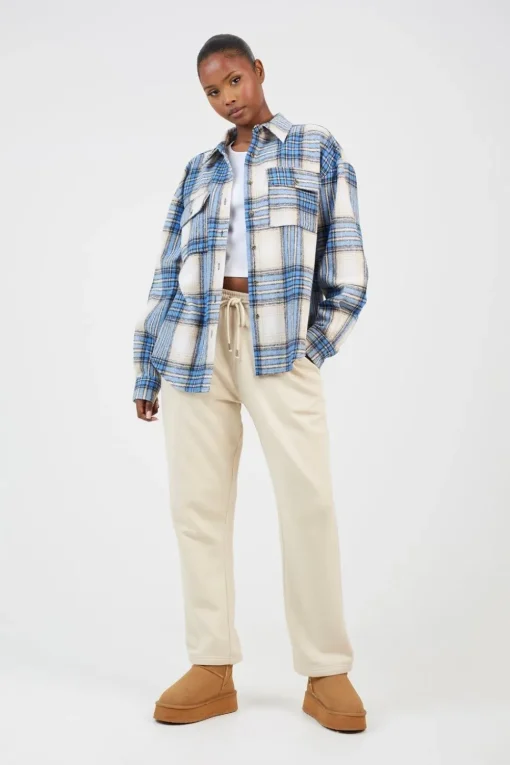 Check Print Long Sleeve Fleece Shirt
