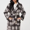Checked Longline Coat with Belt