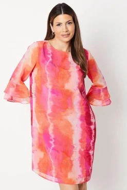 Chiffon Flute Sleeve Shift Dress
