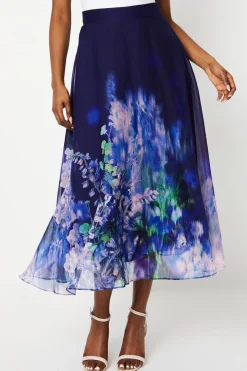 Chiffon Placement Print Midi Skirt